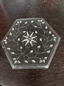 hand-carved soapstone jewelry box, likely originating from India