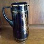 Vintage 60s Bohemian purple Amethyst Glass Pitcher Gold roses W/ 5 matching glasses Image 4