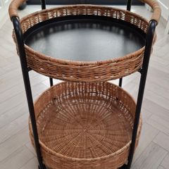 IKEA LUBBAN Trolley table with storage, rattan/anthracite