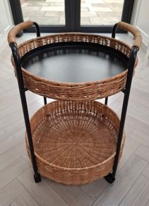 IKEA LUBBAN Trolley table with storage, rattan/anthracite