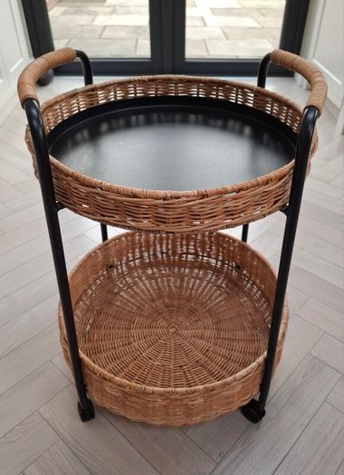 IKEA LUBBAN Trolley table with storage, rattan/anthracite