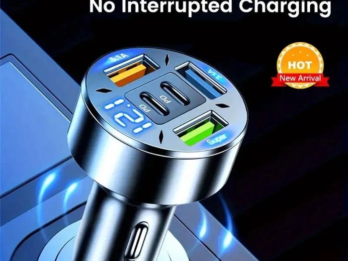 250W Fast Car Charger 3 USB + 2 PD Ports | 5 in 1 Type-C Quick Charger Adapter