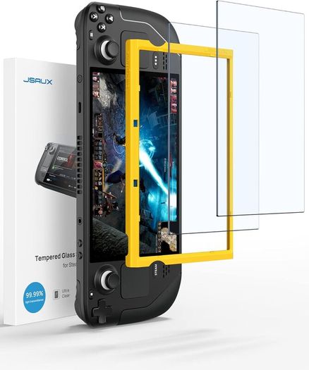 2-Pack Screen Protectors Compatible with Steam Deck, Ultra HD Tempered Glass Protector 9H Hardness Easy to Install with Guiding Frame Scratch Resistant, Come with Toolkits