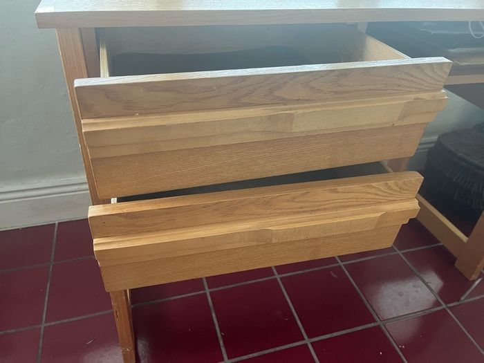 wooden desk with drawers