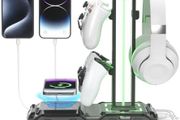Headphone Stand - Rotatable Controller Holder with Wireless Charging &amp; 9 Light Modes, Gaming Headset Stand with 2 USB and Type C Ports - Controller Stand for Gamers Desktop Accessories (Black)