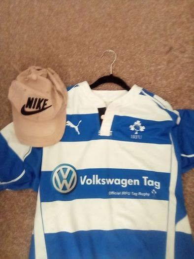 Large. Rugby. Jersey. And.  Nike. Cap