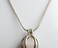 Vintage Rose Quartz Sterling Silver 925 Cage Necklace, "Love Stone" Pendant length 20" - 6,8g