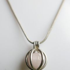 Vintage Rose Quartz Sterling Silver 925 Cage Necklace, "Love Stone" Pendant length 20" - 6,8g