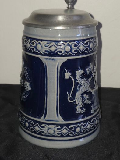 Vintage West German Lidded Beer Stein Kopfenumab Gotterhalt's with Handle