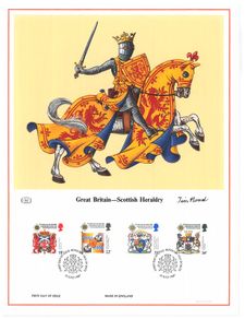 1987 Great Britain Limited Edition Lithographed Print measuring 333mm X 257mm showing The 300th Anniversary of the Revival of the Order of Thistle Commemorative stamps with First Day of Issue Cancel