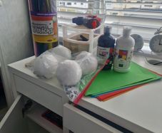 poster paints, pipe cleaners...
