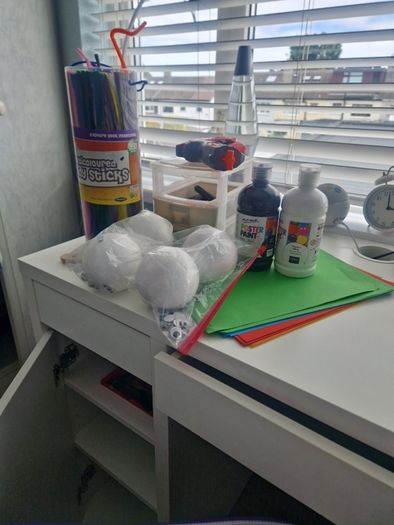 poster paints, pipe cleaners...