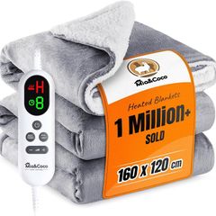 Electric Heated Blanket Throw 120  160cm, Flannel Sherpa, Fast Heating, 10 Heat Levels, 9H Auto-Off, LED Controller, Overheat Protection, Machine Washable, ETL Certified, Grey