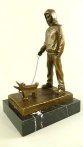 Banksy Inspired "Dog Walker" - Bronze, Marble,Signed