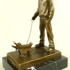 Banksy Inspired "Dog Walker" - Bronze, Marble,Signed