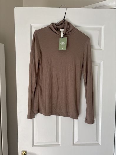 H&M brown mole long sleeve polo neck tshirt size S