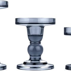 Glass Candle Holders, 3 Pieces Crystal Clear Candlesticks With Elegant Design for Pillar Taper Candle and Tea light, Home Table Living Room Wedding Party Decorations Home Decor - Smoky Blue
