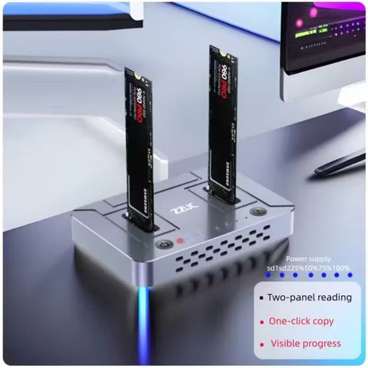 USB3. 2 Dual Disk NVME/SATA Dual Protocol Hard Drive Enclosure, Basic Offline Cloning and Copying Machine, Convenient External Storage, Quick Switching, Office Assistant, Suitable as a Gift, Data Cloning Machine, Fast File Transfer, Stylish Storage