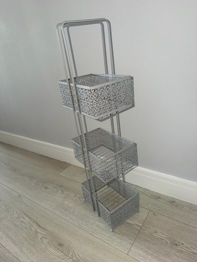 Dunnes Stores 3-Tier Metal Storage Caddy with Decorative Baskets in Grey