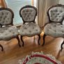 Victorian Antique Carved Wood Parlor Chairs with Damask upholstery Image 2