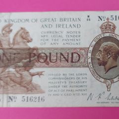 English 1919 One Pound Banknote Very Fine Condition
