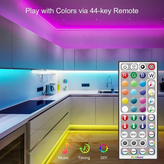 6M LED Strip Lights with Remote Music Sync LED Lights for Bedroom Color Changing SMD5050 RGB LED Strips for Desk, Dorm, Under The Cabinet, TVs, Rooms (6M 44 Keys Remote+ Mic Control)