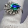 Sterling silver (Sz: O ans R) Peacock Triplet Quartz, White Zircon Fancy Ring in Rhodium Sterling Silver 2.59 Ct. Image 8