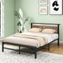 Double Bed Frame with Wood Storage Headboard Image 6