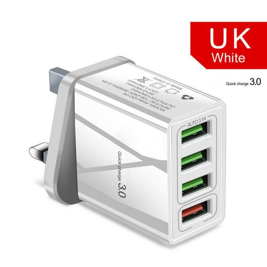 QC 3.0 USB 4 Ports UK Wall Fast Charger 36W (Brand New/Warranty)