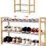Shoe Rack Wooden, 3-Tier Oak Shoe Rack Expandable Stainless Steel Design, Ideal for Small Shoe Storage for Narrow Space, Suitable for Entrances, Garages Image 2