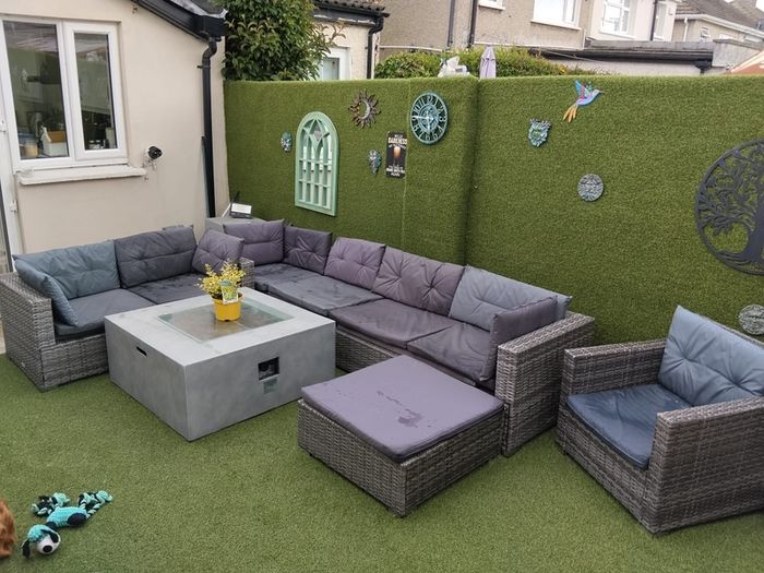 9 seater Grey Rattan Set & Gas Fire Pit