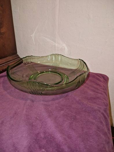 Art Deco Large Green Glass Centrepiece Float Bowl By Josef Inwald Czech Glassware, Circa 1930