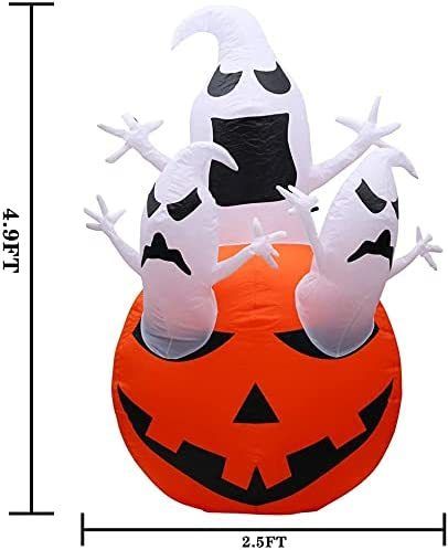 Halloween Inflatables, Yideng 1.5m/4.9Ft Tall Pumpkin Chost Decorations with LED Lights Giant Halloween Inflatable Pumpkin Outdoor Indoor Holiday Decor for Yard Patio Garden Lawn Party Decoration