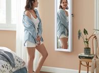 main image for ad Elegant jewellery cabinet hanging  jewelry cabinet hanging, lockable mirror cabinet, wall cabinet with mirror and numerous compartments, wall mounting, hanging on the door, for necklaces, earring