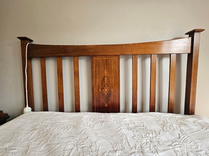 Antique Double Bed in Walnut with decorative inlay