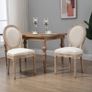 Set of 2 French Style Upholstered Dining Chairs, Cream Linen-Touch Fabric with Backrest, Natural Wood Frame Image 6
