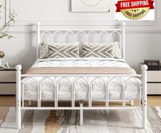 Double Bed Frame with Headboard and Footboard,Metal Platform Bed Frame Double Bed With Storage No Box Spring Needed,Strong Steel Slat Support/Mattress Base/White