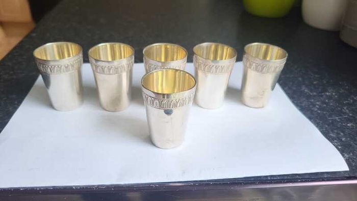 set of 6 800 German silver liqueur-shot glasses