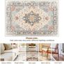 Machine Washable Rugs 90x150 cm Vintage Area Rug Low Pile Anti-Slip Carpet with Print Pattern for Living Room Bedroom Home Office Indoor Beige/Blue/Orange Image 2