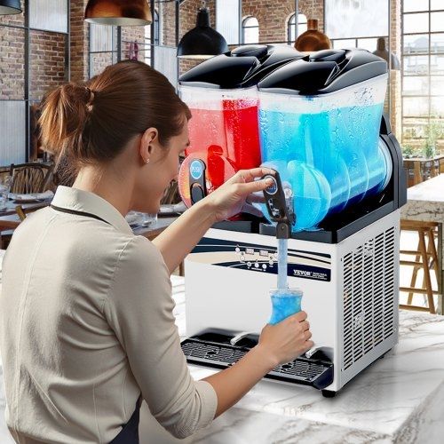 Commercial Frozen Drink Maker, 15Lx2 Double Tank Slushy Machine, 120 Cups Stainless Steel Margarita Smoothie Frozen Drink Machine