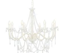 Chandelier with Beads White 8 x E14 Bulbs