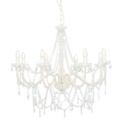 Chandelier with Beads White 8 x E14 Bulbs