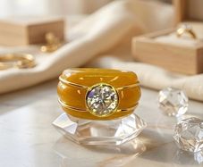Moissanite & Honey Jade Ring