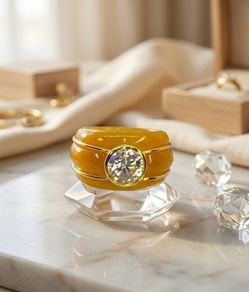 Moissanite & Honey Jade Ring