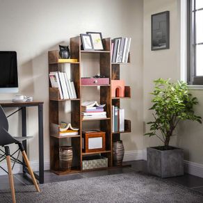 Bookcase with 13 compartments E bookcase in tree shape, stand shelf with 13 compartments, storage shelf, 86 x 25 x 140 cm, with rounded