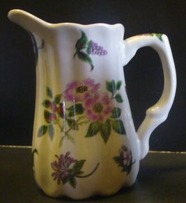 PAIR of Pretty Victoria Ironstone Staffordshire Jugs Wild Roses/Flower ENGLAND