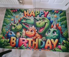 Happy Birthday Dinosaur Cartoon Fabric Banner