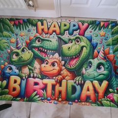Happy Birthday Dinosaur Cartoon Fabric Banner