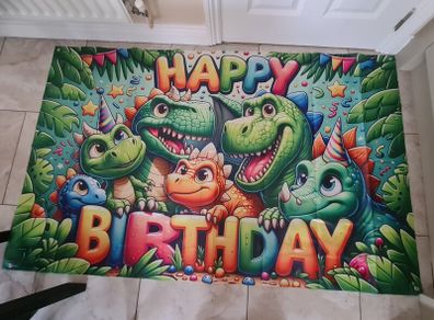 Happy Birthday Dinosaur Cartoon Fabric Banner