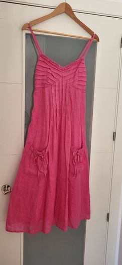 Claire DK pink linen summer with double front pocket details Sz 40 (Fit 10-12UK) - Rrp 99 (New)